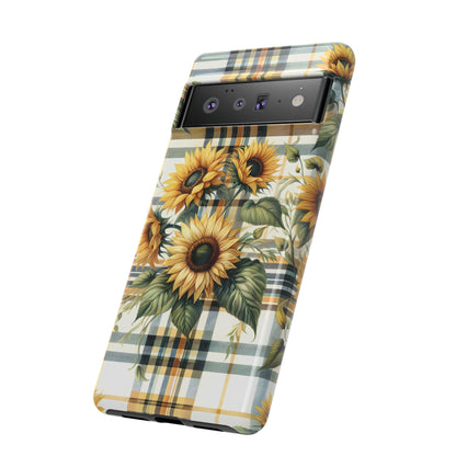 Cute Sunflower Phone Case - Sunny Blossom Plaid - Checkered Sunflowers Phone Case for iPhone & Samsung. Be Happy With These Bright Colors!