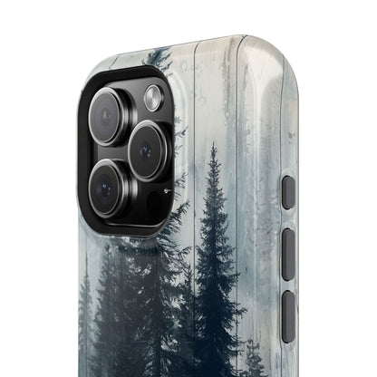 Rustic Pine Forest MagSafe iPhone Case - Blue Toned Woodland Design