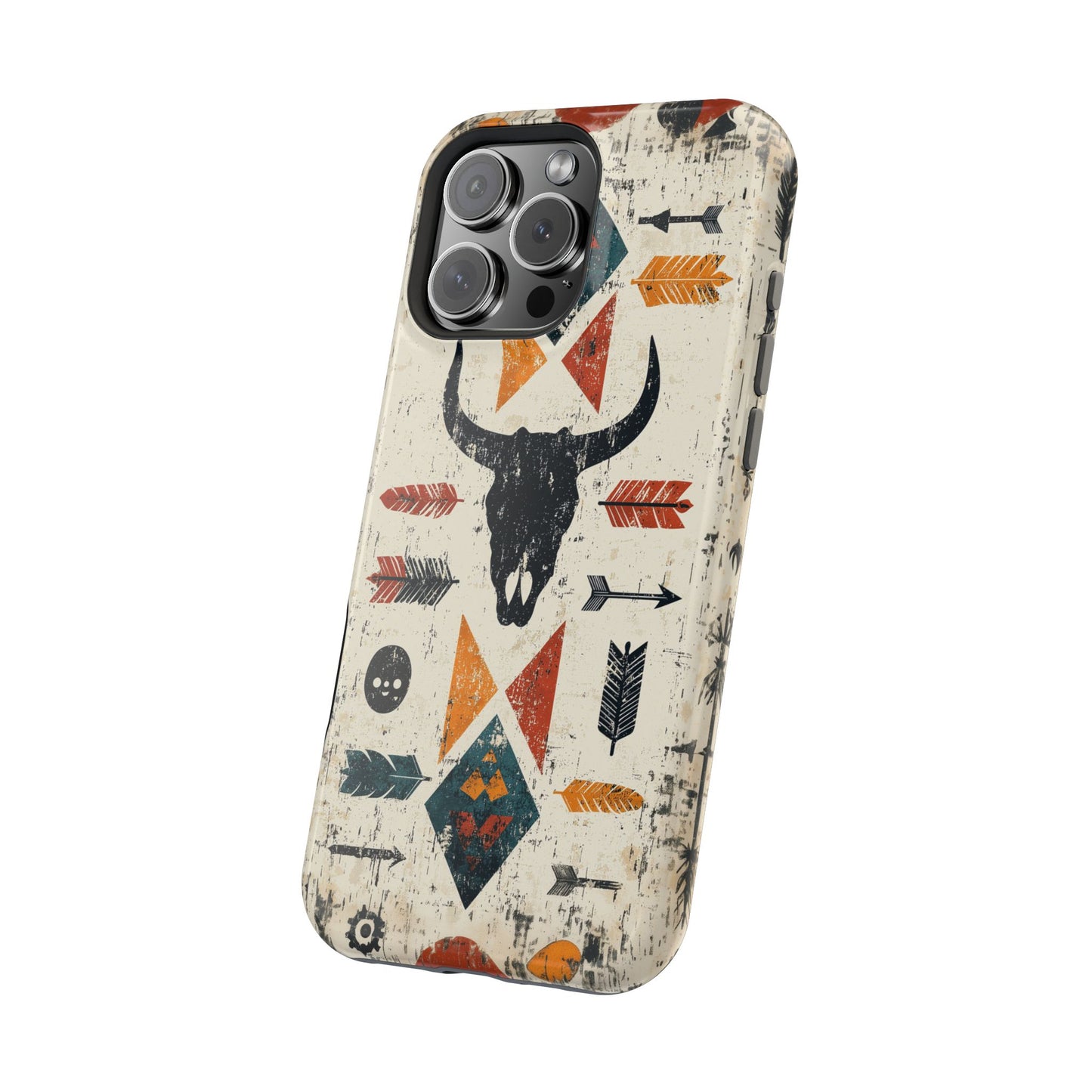 Tribal Bull Skull & Arrows Tough MagSafe iPhone Case – Rustic Western Design, Dual-Layer Protection