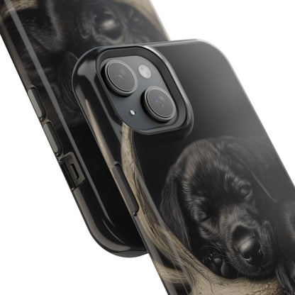 Adorable Black Labrador Puppy on Feathers MagSafe iPhone Case