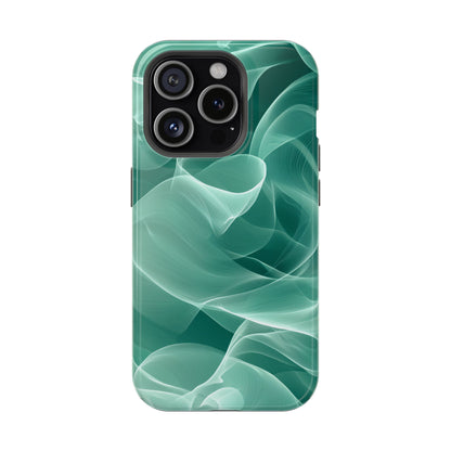 Emerald Flow MagSafe iPhone Case – Translucent Green Fabric-Inspired Design