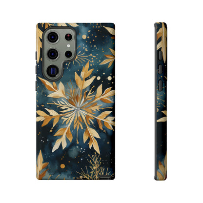 Gold Floral Snowflakes on Midnight Blue - Samsung Galaxy Series Case