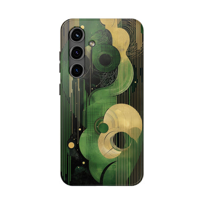 Abstract Green & Gold iPhone Case - Geometric Art Deco Protective Cover