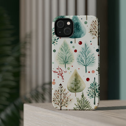 Watercolor Winter Trees MagSafe iPhone Case – Nature-Inspired, Holiday Theme Protective Cover