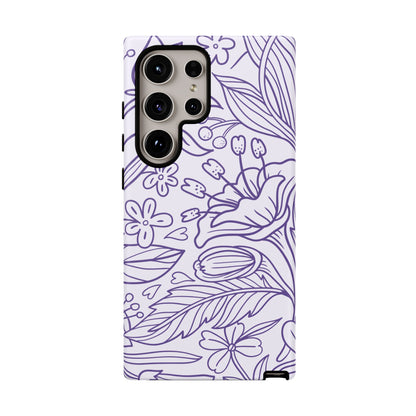 Lavender Floral Line Art Tough Samsung Galaxy Case – Minimalist Botanical Design with Dual-Layer Protection