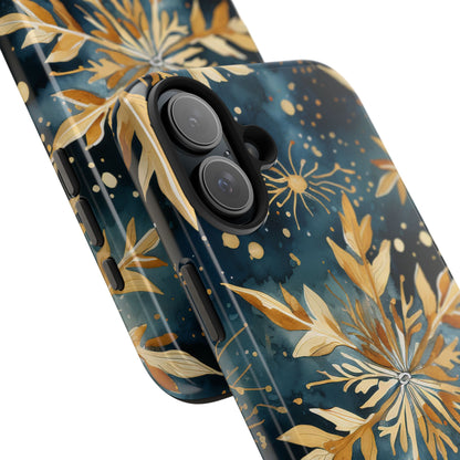 Gold Floral Snowflakes on Midnight Blue - iPhone Series Case