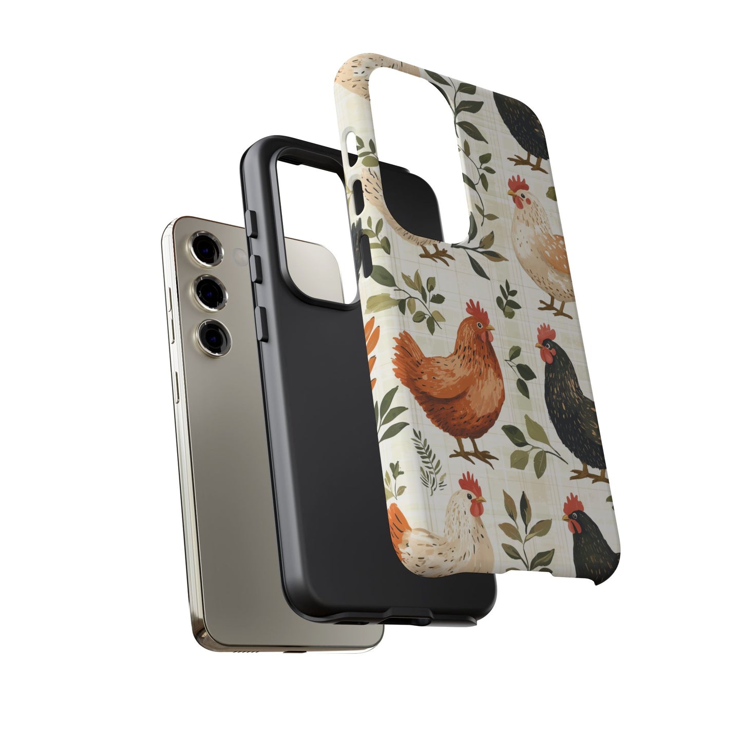 Samsung Galaxy Case: Vintage Chicken Farmhouse Case – Rustic Leaves Design