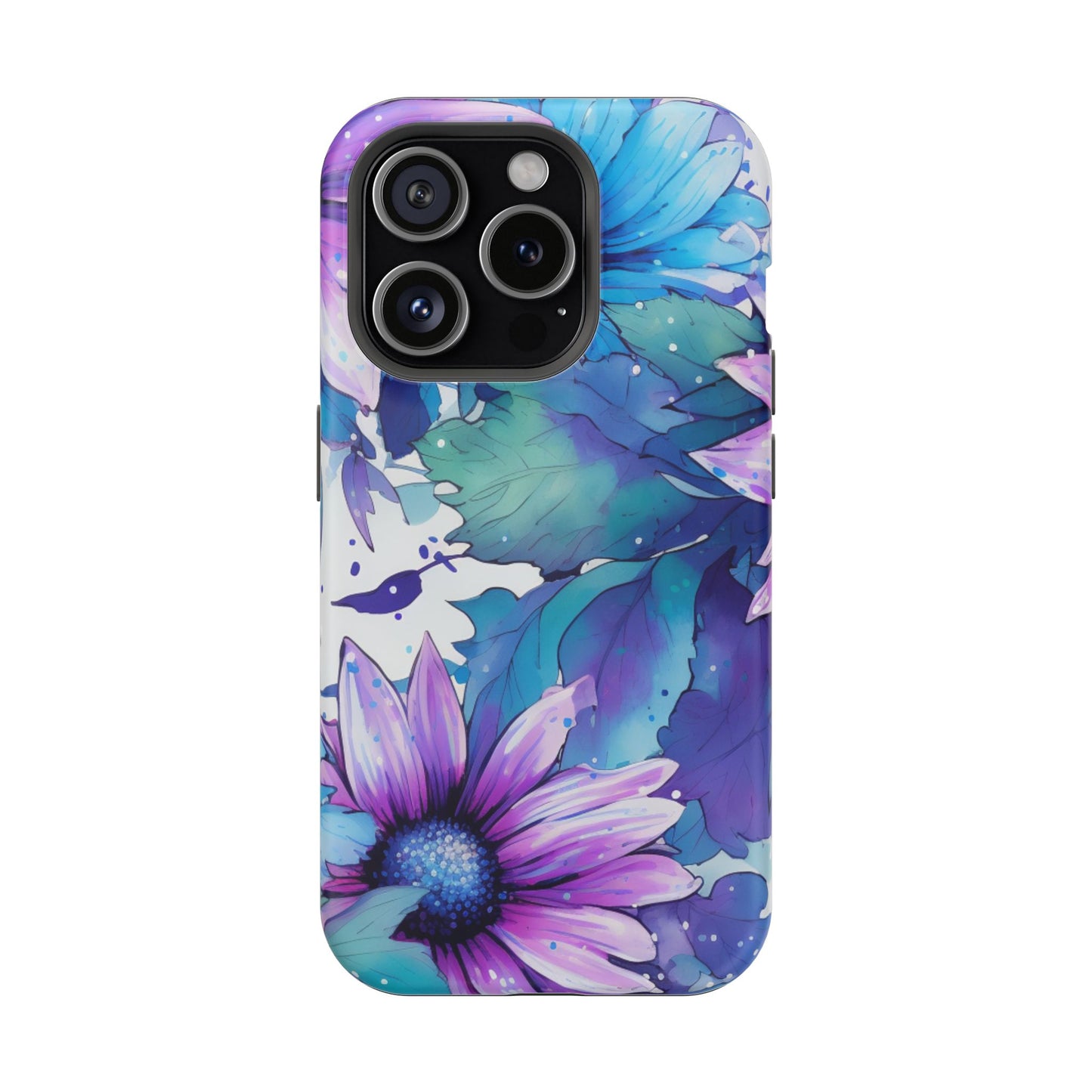 Purple & Teal Watercolor Floral MagSafe iPhone Case - Artistic Flower Design