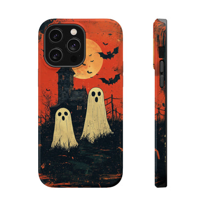 Haunted House & Ghosts MagSafe iPhone Case – Spooky Halloween Full Moon Design