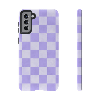 Lavender Checkerboard Samsung Galaxy Case – Shockproof, Smooth Matte Finish, Dual-Layer Design