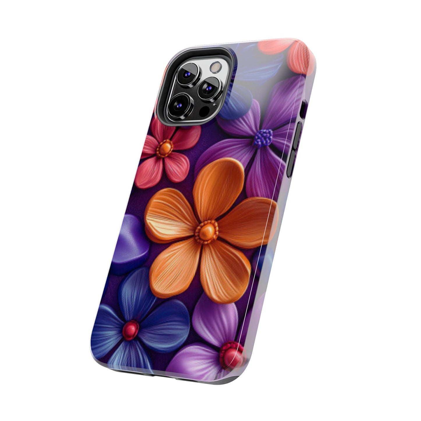 Bold Floral 3D iPhone Case – Vivid Purple and Orange Flower Design, Shock - Resistant - BOGO Cases