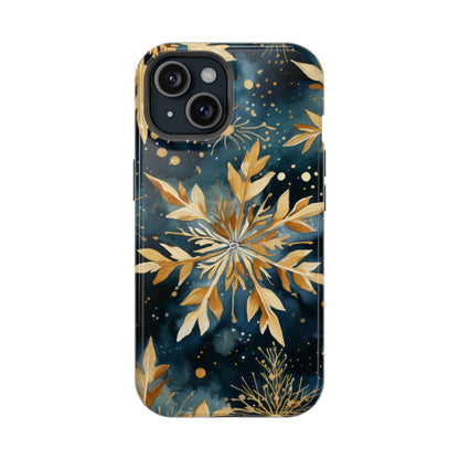 Gold Floral Snowflakes on Midnight Blue - MagSafe iPhone Series Case