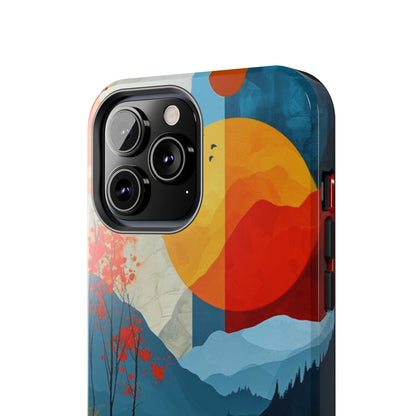 Abstract Autumn Landscape iPhone Case – Bold Colorful Sunset Design, Dual - Layer Protection - BOGO Cases