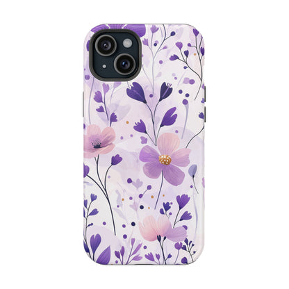 Purple Floral Bliss MagSafe iPhone Case – Delicate Blossom Design