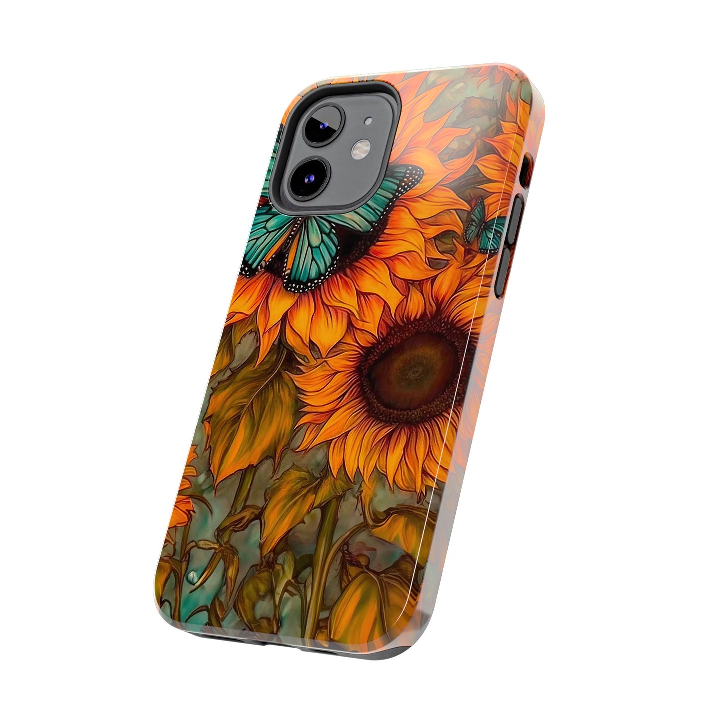 Vintage Blue Butterfly & Sunflower Art – iPhone Case