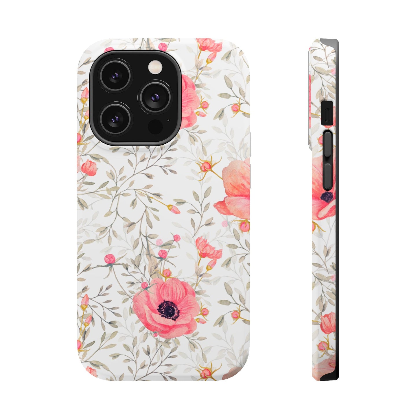 Pink Floral Watercolor MagSafe iPhone Case – Elegant Blossom Design with Magnetic Compatibility