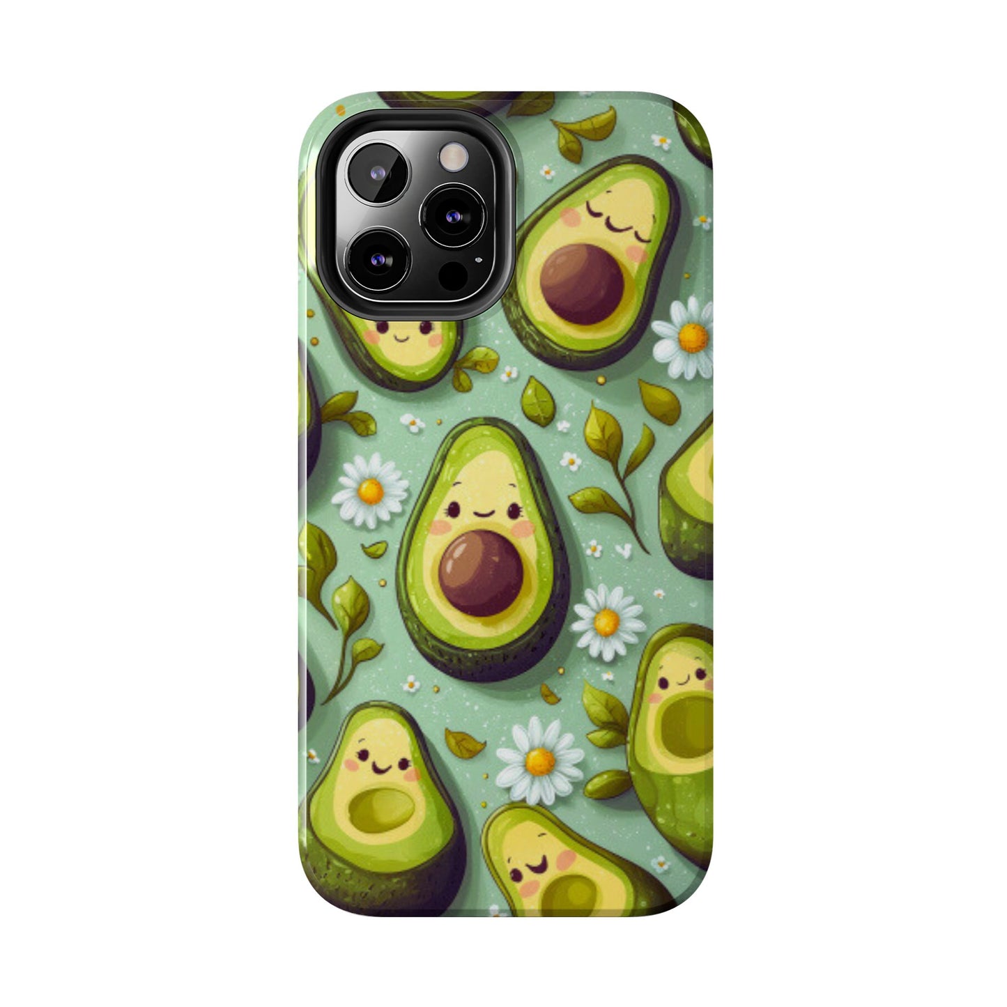 Cute Avocado iPhone Case – Adorable Kawaii Avocados with Daisies, Shock - Resistant - BOGO Cases