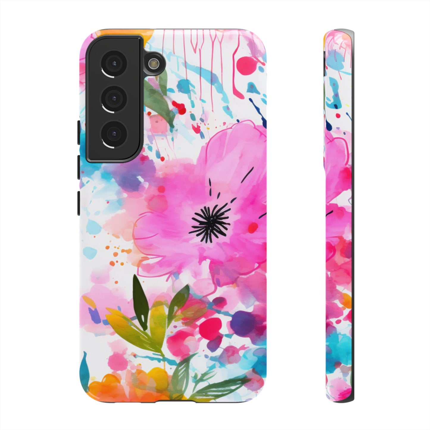 Color Splash Pink & Orange Watercolor Floral - Samsung Galaxy Case