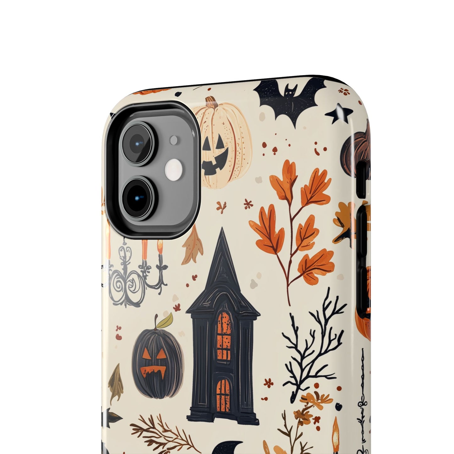 Haunted Halloween iPhone Case – Haunted House, Bats, and Pumpkins Design