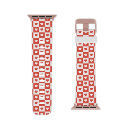 Red & White Heart Checkerboard Apple Watch Band