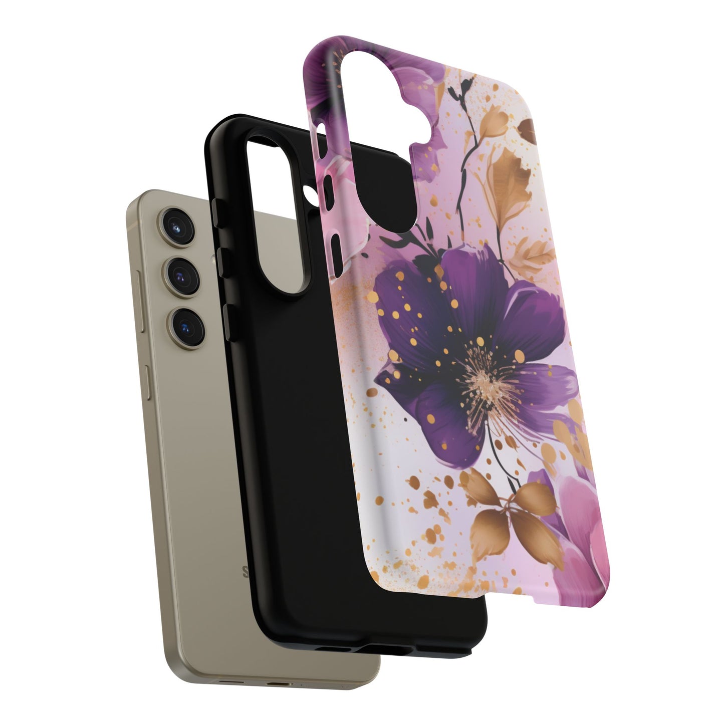 Elegant Purple & Gold Floral Samsung Galaxy Case - Luxe Flower Design