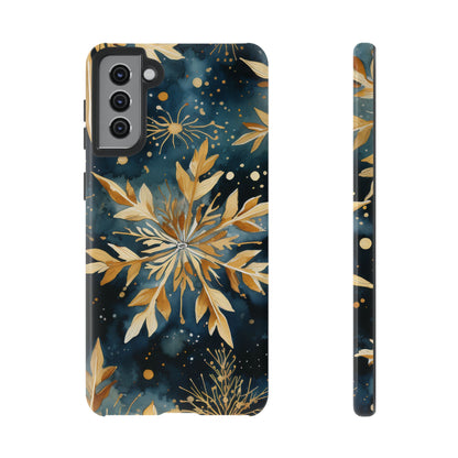 Gold Floral Snowflakes on Midnight Blue - Samsung Galaxy Series Case