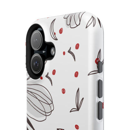 Minimalist Line Art Floral Tough MagSafe iPhone Case – Bold Red and Black Design, Shockproof Protection