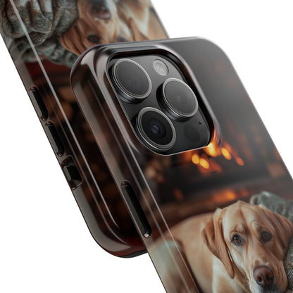 Cozy Labrador by Fireplace iPhone Case – Rustic Cabin Protective Cover