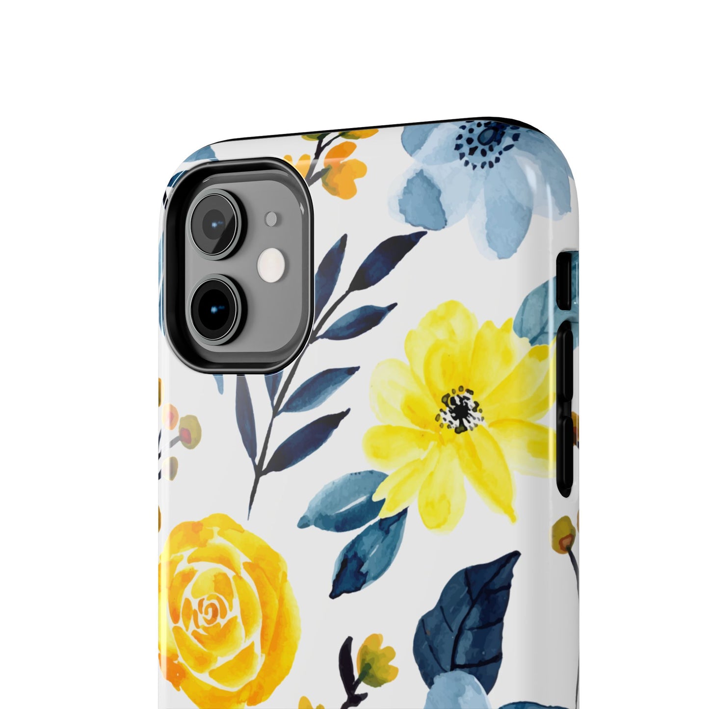 Golden Yellow & Sky Blue Floral – Watercolor Botanical iPhone Case