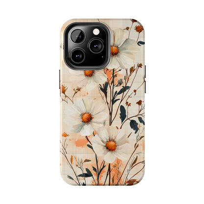 Pastel Orange Floral iPhone Case - Elegant Plaid Protective Cover