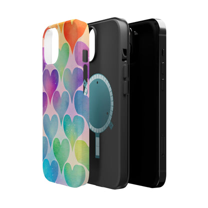 Rainbow Hearts Watercolor iPhone Case – Slim Design, Glossy Finish