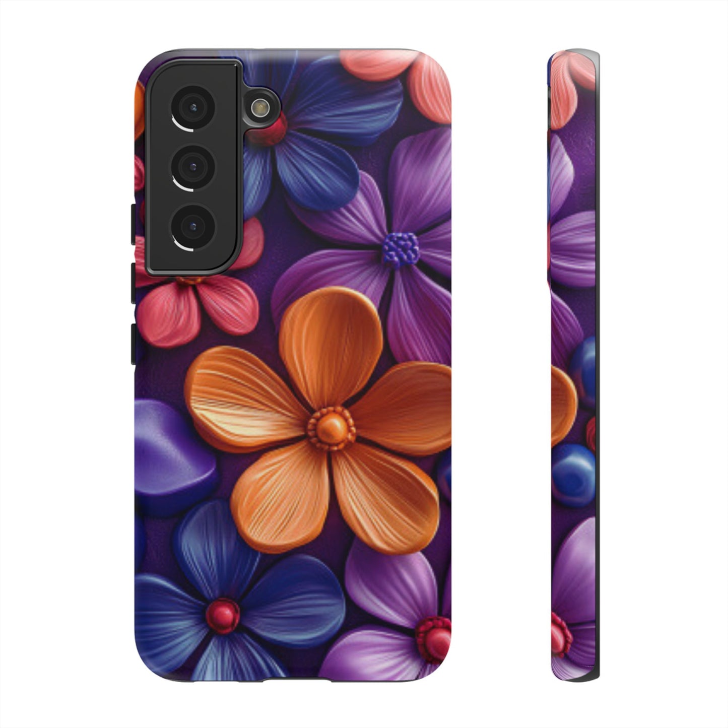 Bold Floral 3D Samsung Galaxy Case – Vivid Purple and Orange Flower Design, Shock - Resistant - BOGO Cases