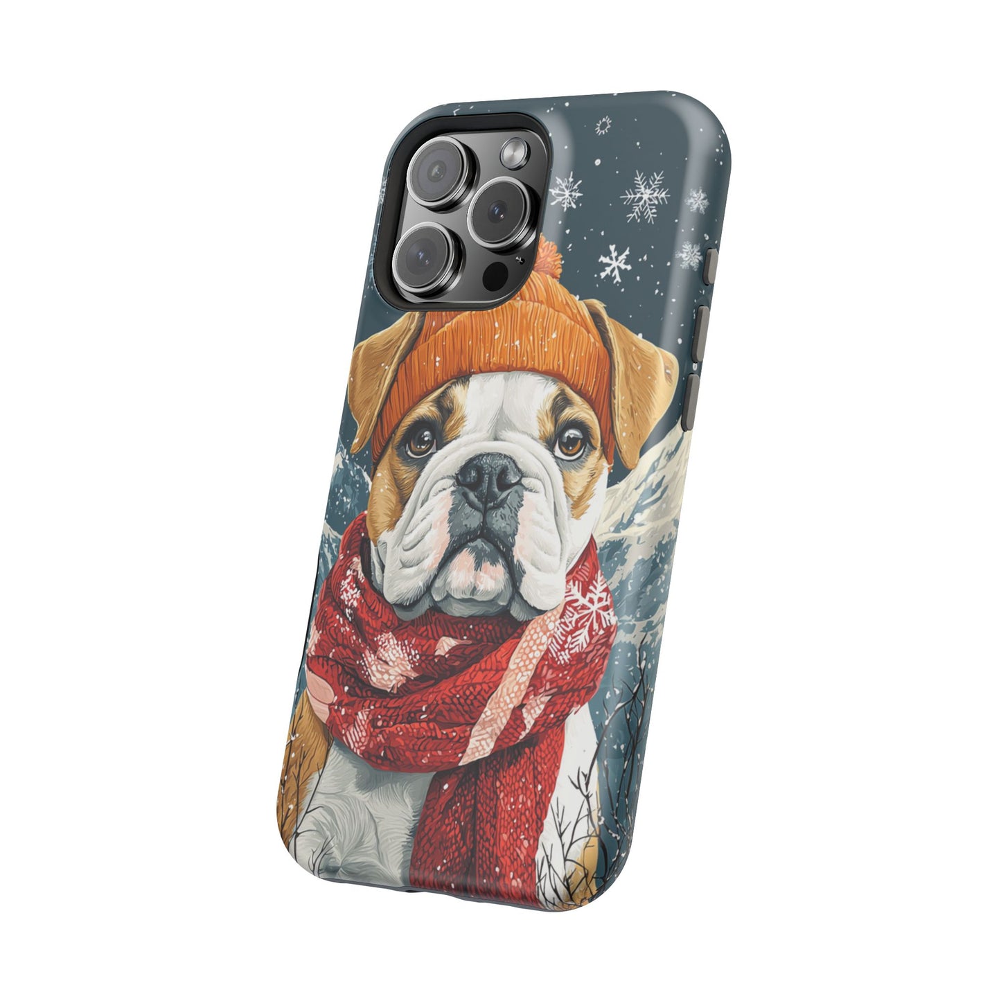 Cozy French Bulldog MagSafe iPhone Case – Rustic Fireplace Protective Cover