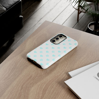 Samsung Galaxy Case - Aqua Paw Print & Heart Design