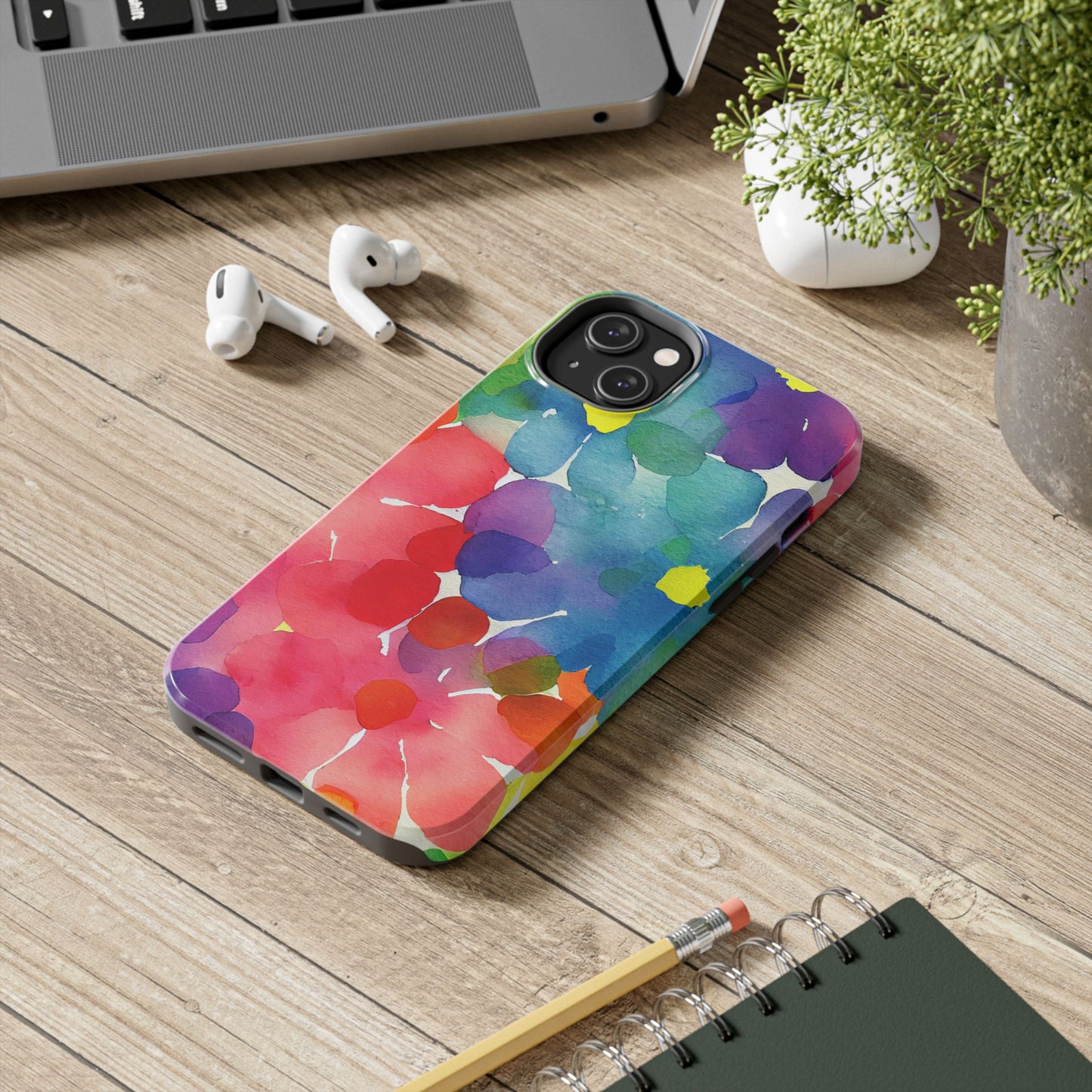 Rainbow Bloom Watercolor iPhone Case – Slim Design, Glossy Finish