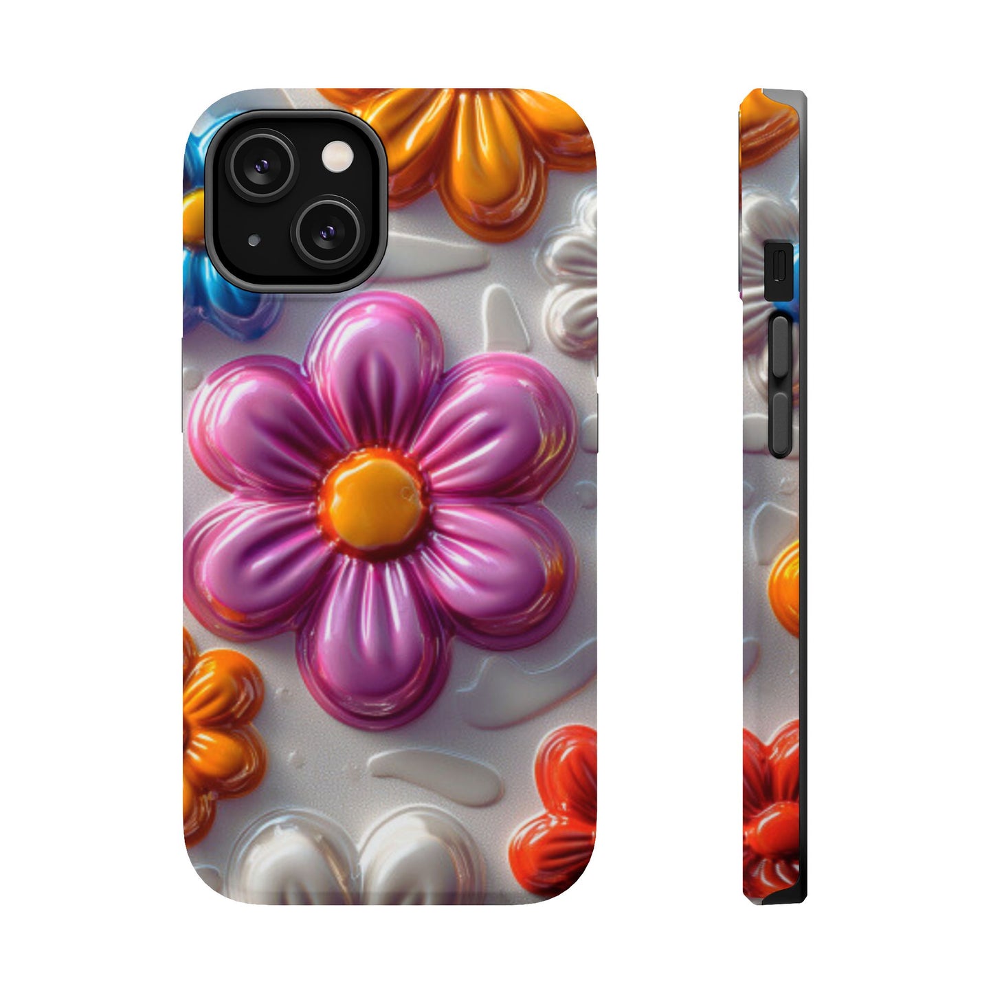 Glossy 3D Floral MagSafe iPhone Case – Colorful Flower Pattern, Durable Protection