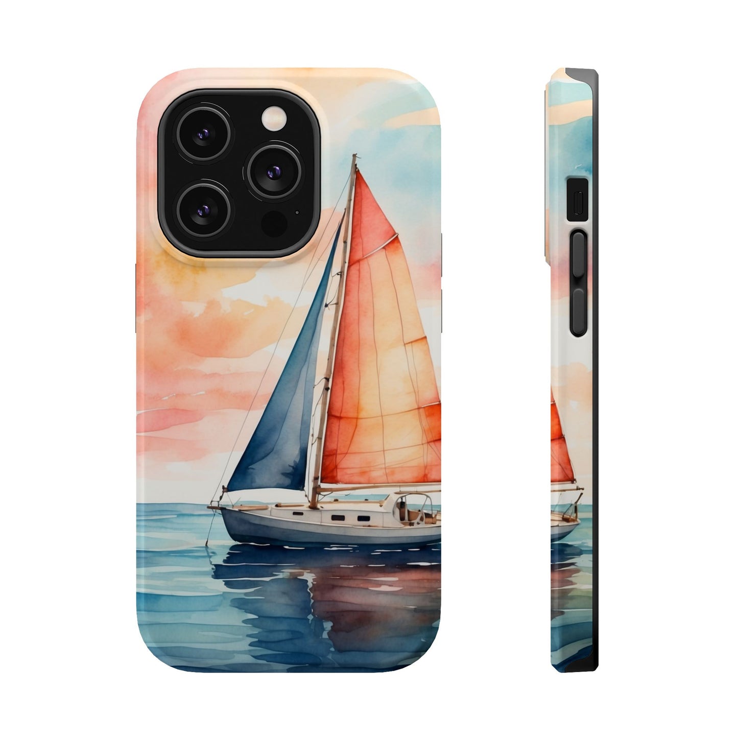 Sunset Sail MagSafe iPhone Case – Watercolor Sailboat and Sky Design