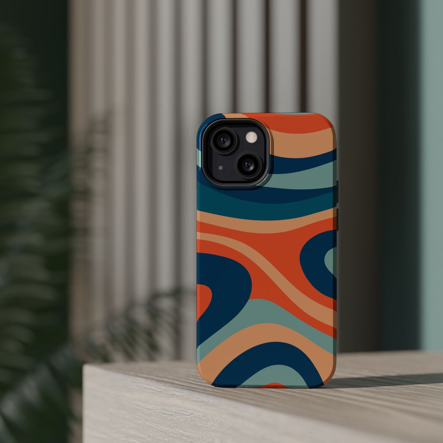 Retro Vibe Wavy Stripes MagSafe iPhone Case – 70s-Inspired in Teal, Orange, and Rust