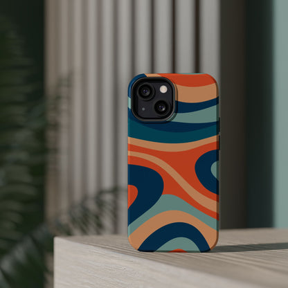 Retro Vibe Wavy Stripes MagSafe iPhone Case – 70s-Inspired in Teal, Orange, and Rust