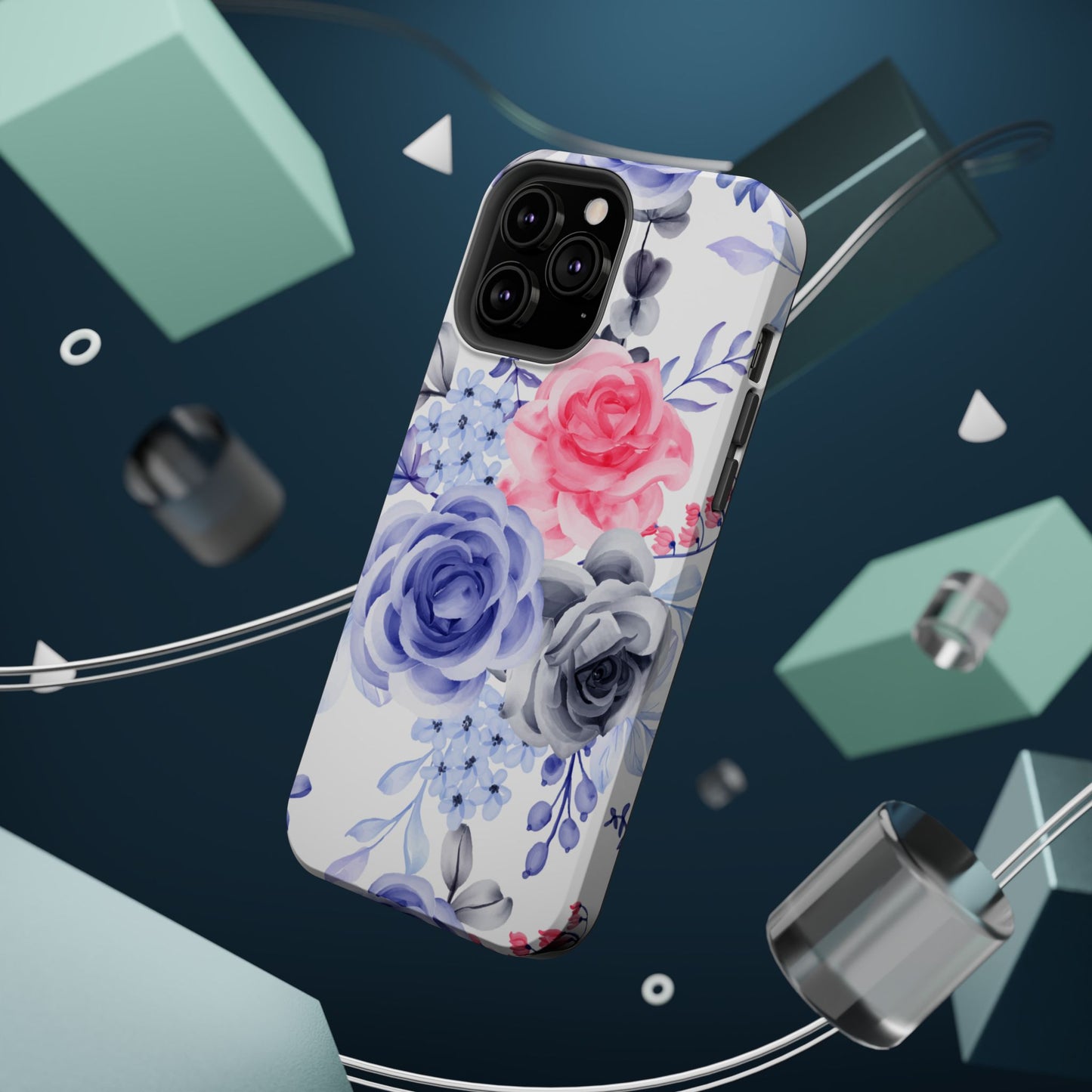 Elegant Blue Floral Watercolor Design – MagSafe iPhone Case