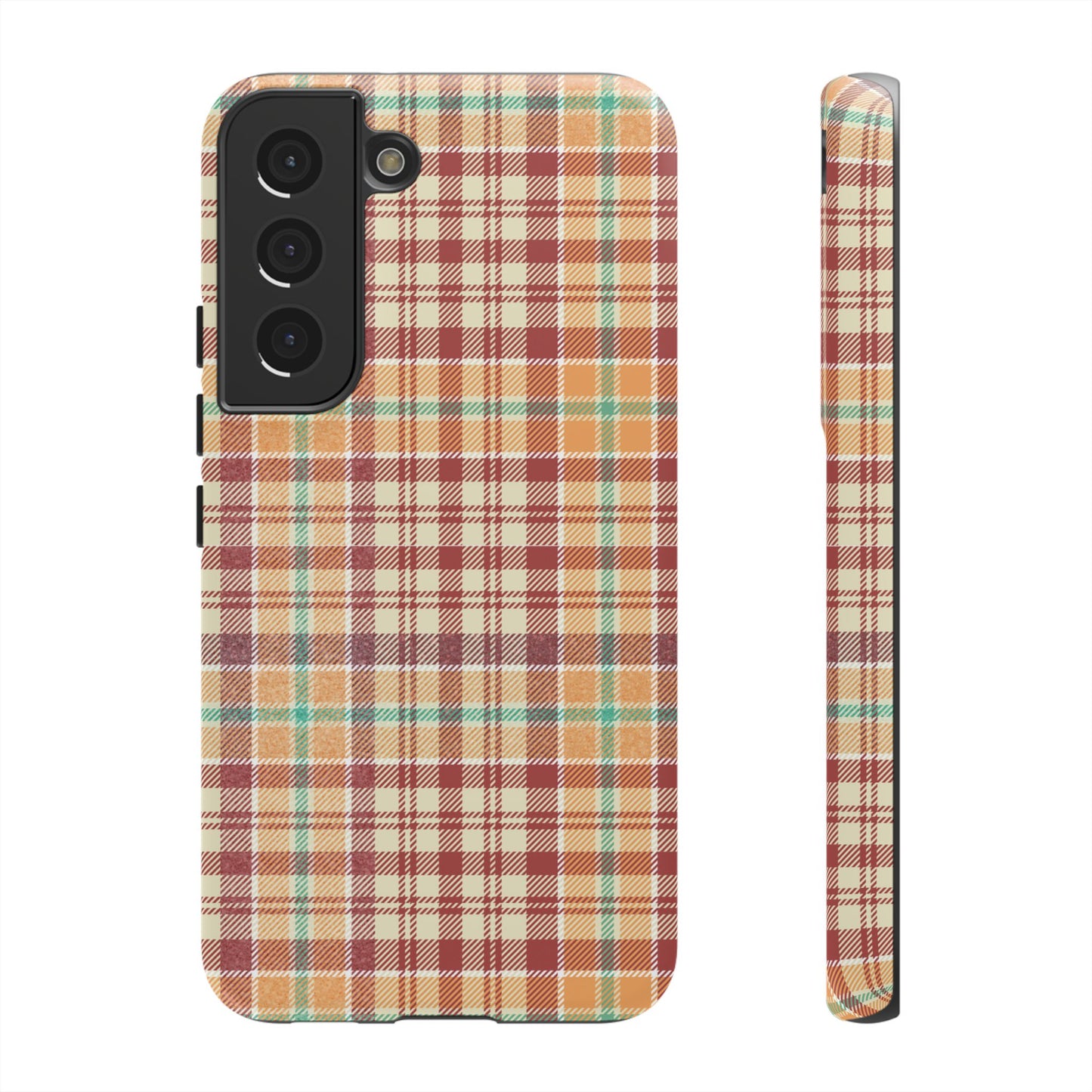 Retro Chic Plaid Samsung Galaxy Case in Red, Orange, Green & Cream – Timeless Vintage Design