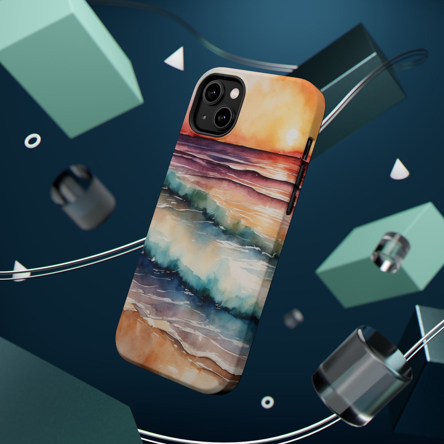 Sunset Waves MagSafe iPhone Case – Vibrant Watercolor Design