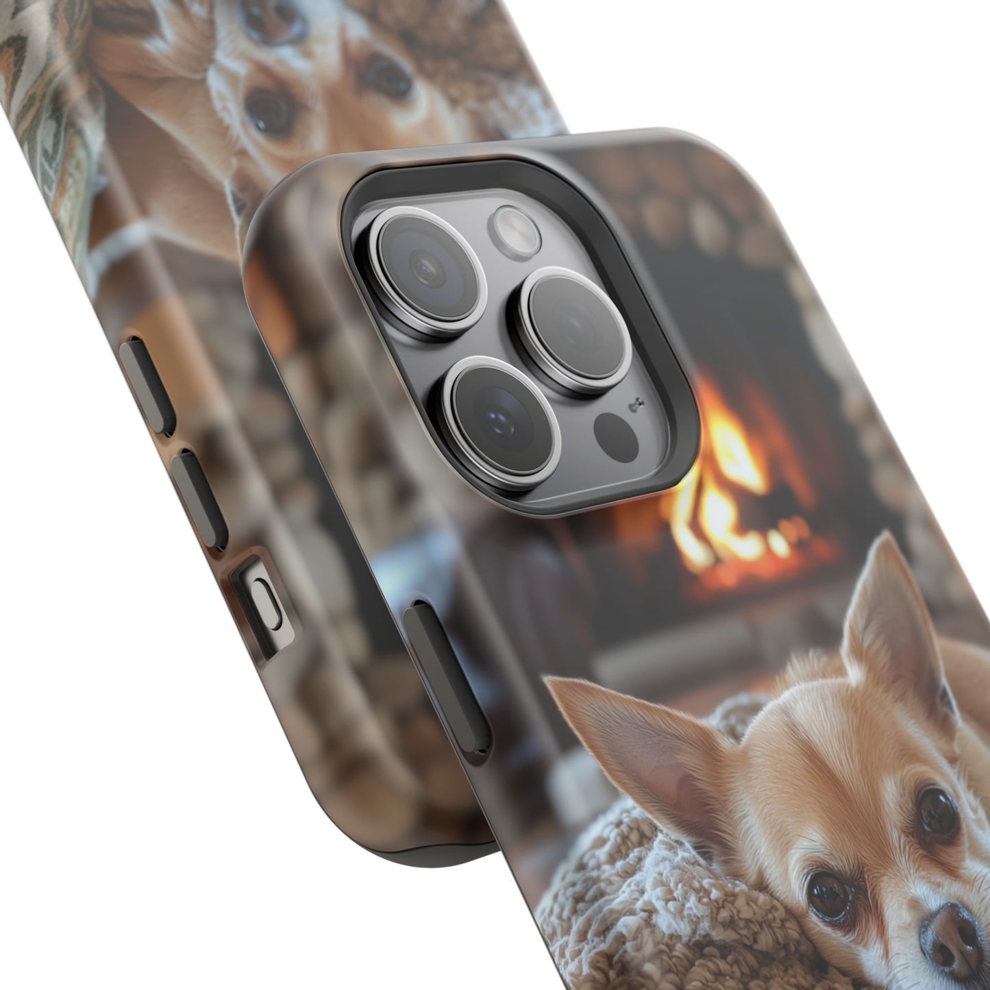 Relaxing Chihuahua by Fireplace MagSafe iPhone Case – Functional and Cozy Design