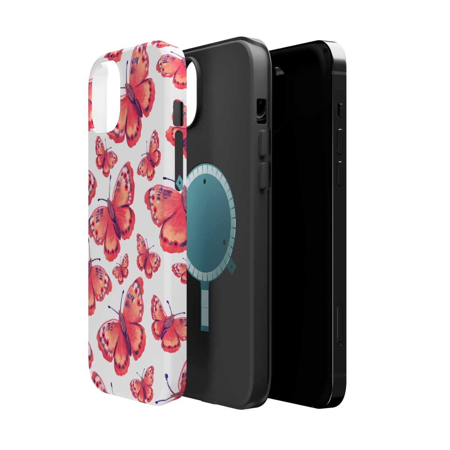 Coral Butterfly MagSafe iPhone Case – Slim, Protective Design with Bold Watercolor Print