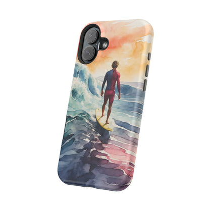 Surfer’s Sunset Wave MagSafe iPhone Case – Vibrant Watercolor Design