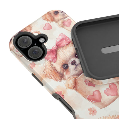 Adorable Puppy in Teacup MagSafe iPhone Case – Tough, Dual-Layer Protection with Cute Pink Bow Design