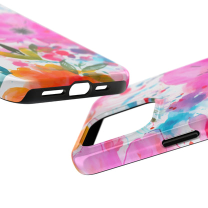 Color Splash Pink & Orange Watercolor Floral - iPhone Case