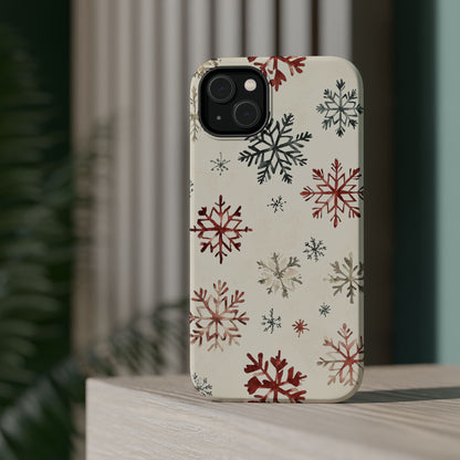 Vintage Red and Gray Snowflake Pattern – MagSafe iPhone Series Case