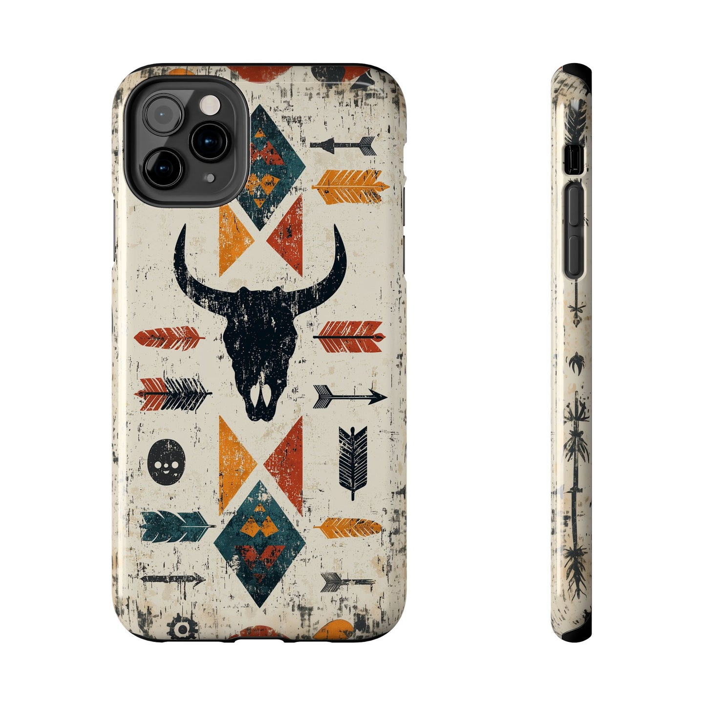 Tribal Bull Skull & Arrows Tough iPhone Case – Rustic Western Design, Dual - Layer Protection - BOGO Cases