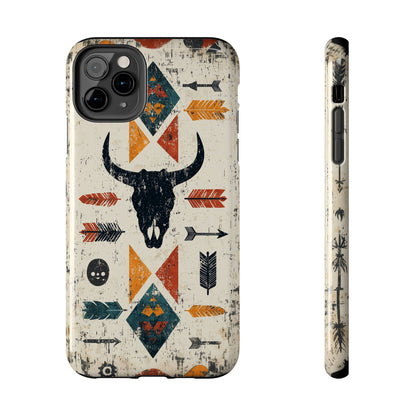 Tribal Bull Skull & Arrows Tough iPhone Case – Rustic Western Design, Dual - Layer Protection - BOGO Cases